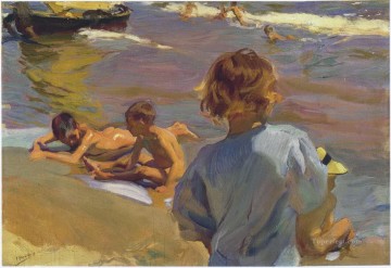  1916 Oil Painting - children on the beach valencia 1916